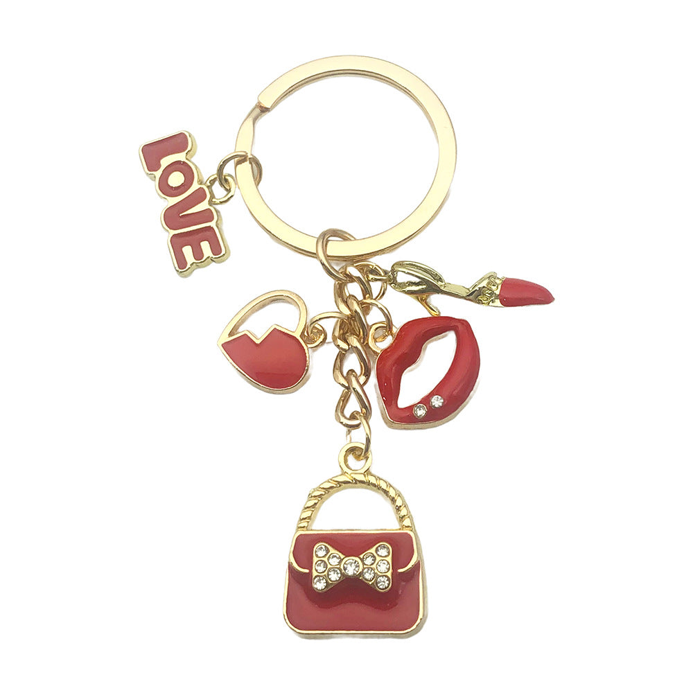 Wholesale Lipstick High Heels Red Wine Glass Alloy Keychain